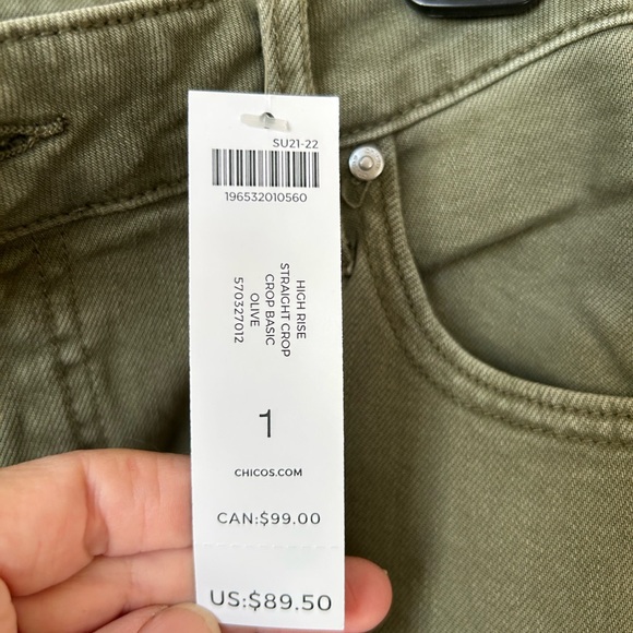 New with Tags! Chico’s High Rise Straight Leg Crop Olive Jean- Size 1 (8) - Picture 6 of 6